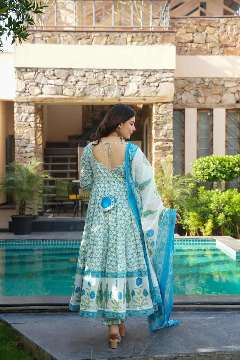 Sky Blue Jaipuri Anarkali Suit Set