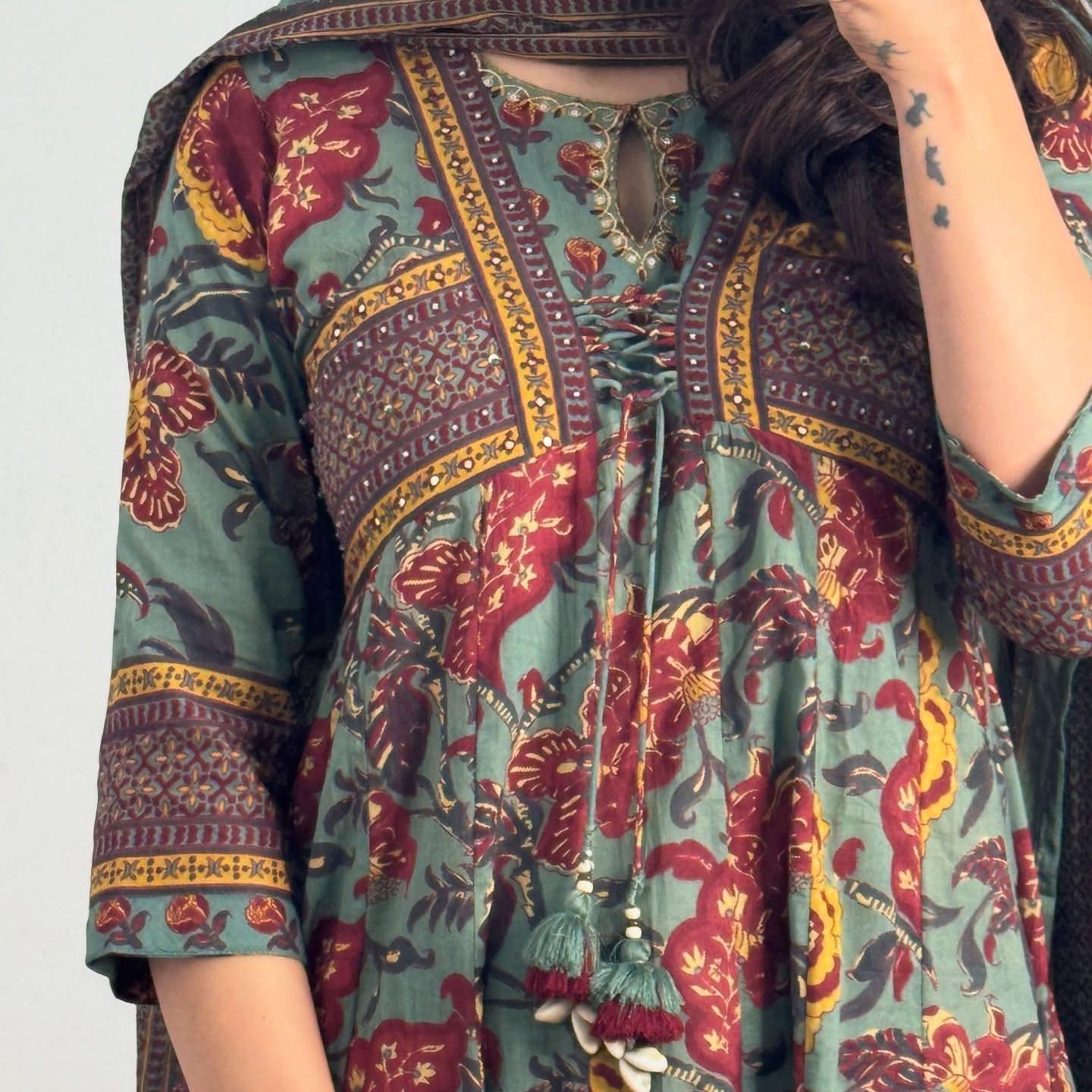 Beautiful Cotton Designer Front Anarkali Suit Set