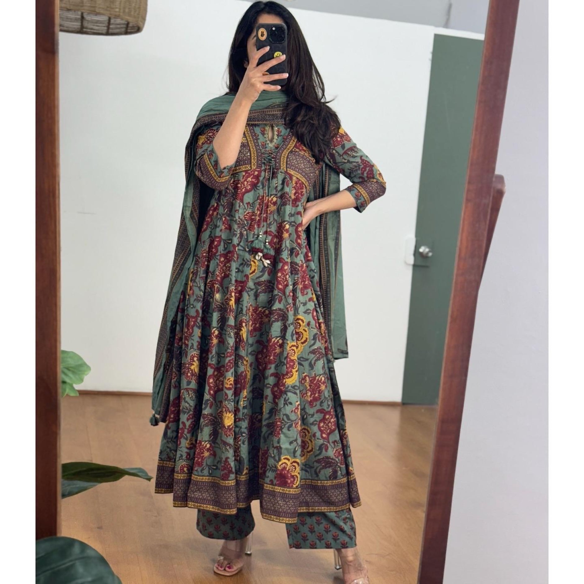Beautiful Cotton Designer Front Anarkali Suit Set